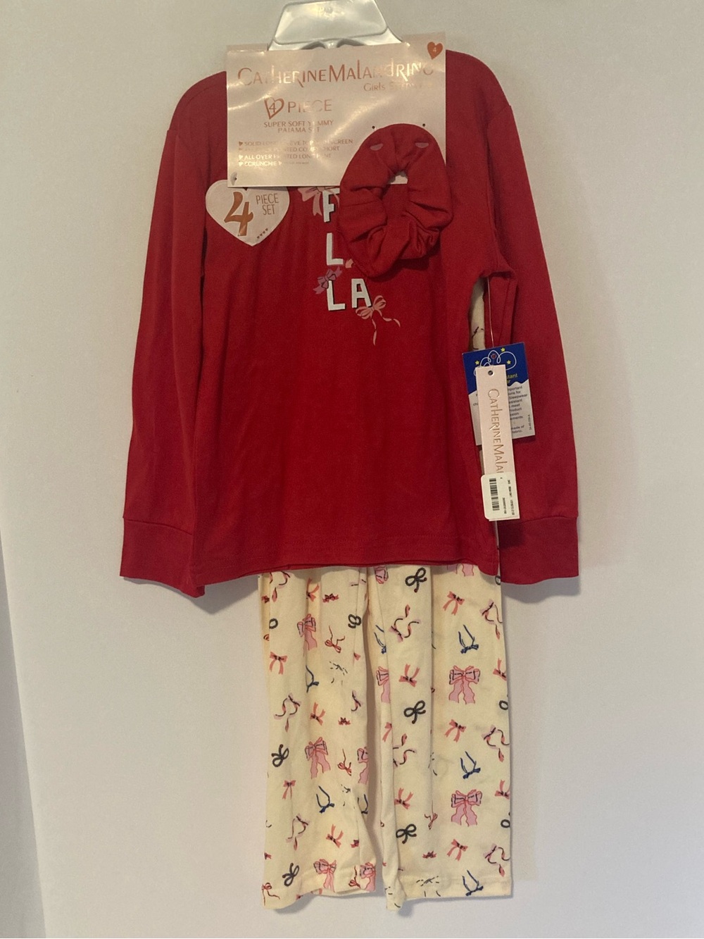 CATHERINE MALANDRINO - Girls 4 Pc Pajama Set Top/Pants/Shorts/Scrunchie - Size 4